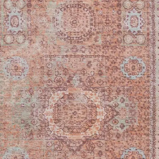Orange And Ivory Floral Medallion Washable Indoor Outdoor Area Rug Photo 4