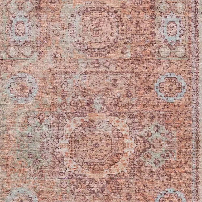Orange And Ivory Floral Medallion Washable Indoor Outdoor Area Rug Photo 3