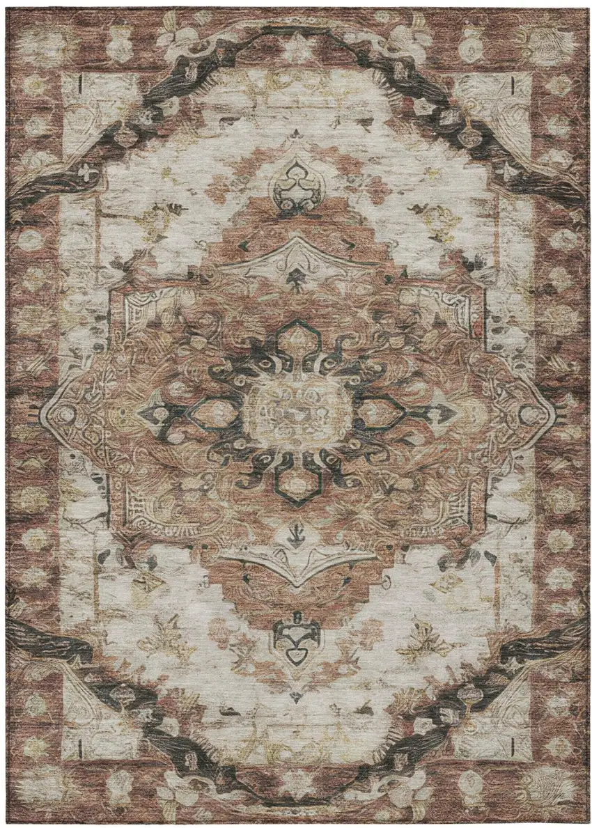 Orange And Ivory Floral Medallion Washable Indoor Outdoor Area Rug Photo 3