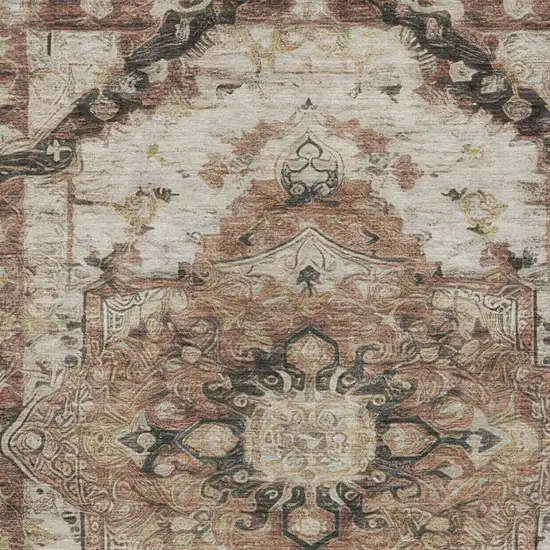 Orange And Ivory Floral Medallion Washable Indoor Outdoor Area Rug Photo 5