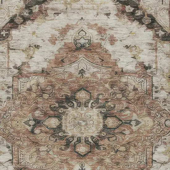 Orange And Ivory Floral Medallion Washable Indoor Outdoor Area Rug Photo 2