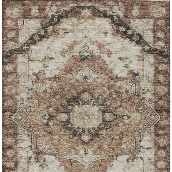 Orange And Ivory Floral Medallion Washable Indoor Outdoor Area Rug Photo 8