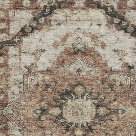 Orange And Ivory Floral Medallion Washable Indoor Outdoor Area Rug Photo 9