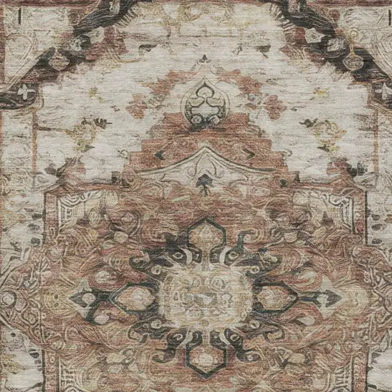 Orange And Ivory Floral Medallion Washable Indoor Outdoor Area Rug Photo 4