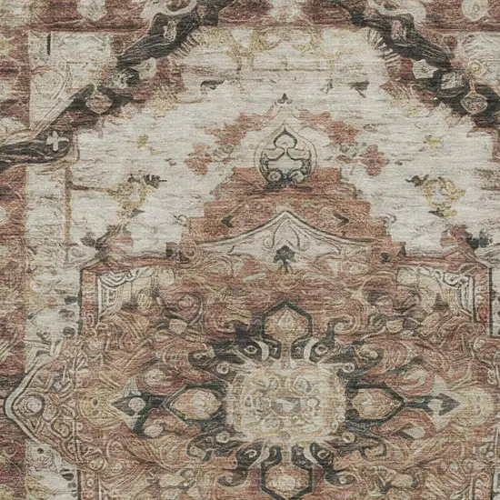 Orange And Ivory Floral Medallion Washable Indoor Outdoor Area Rug Photo 7