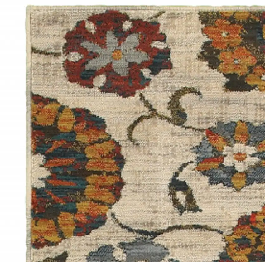 Orange And Ivory Floral Power Loom Runner Rug Photo 3