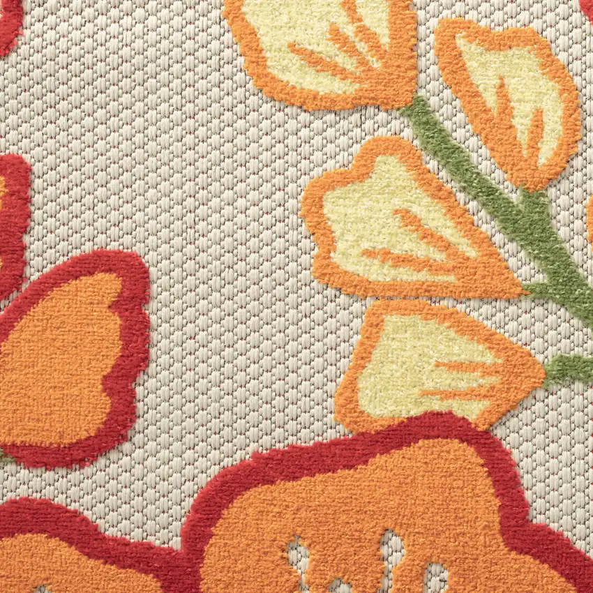 Orange And Ivory Handmade Indoor Outdoor Area Rug Photo 8