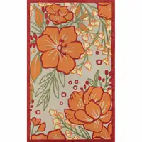 Photo of Orange And Ivory Floral Stain Resistant Indoor Outdoor Area Rug