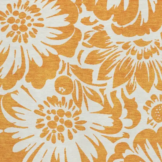 Orange And Ivory Floral Washable Area Rug With UV Protection Photo 3