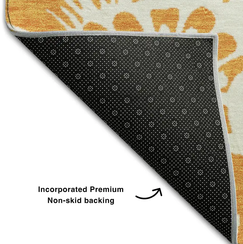 Orange And Ivory Floral Washable Area Rug With UV Protection Photo 9