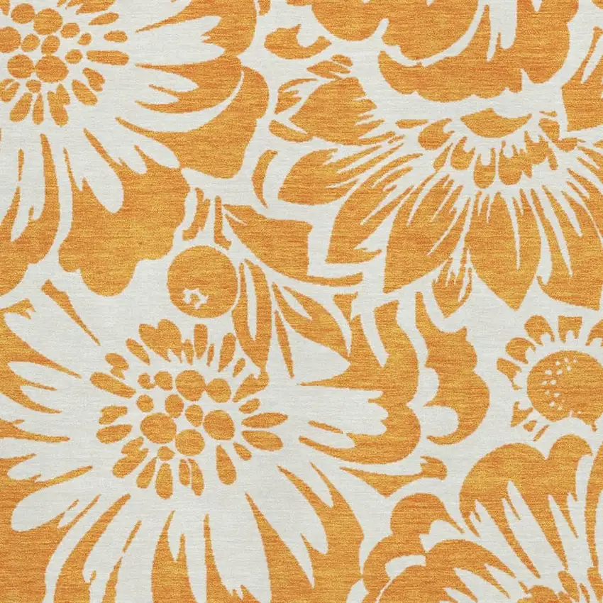 Orange And Ivory Floral Washable Area Rug With UV Protection Photo 7