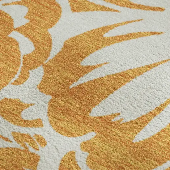 Orange And Ivory Floral Washable Area Rug With UV Protection Photo 7