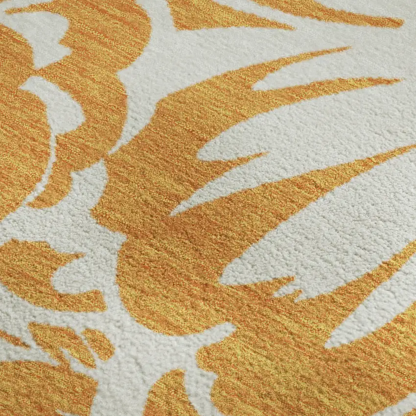 Orange And Ivory Floral Washable Area Rug With UV Protection Photo 7