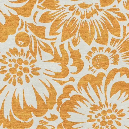 Orange And Ivory Floral Washable Area Rug With UV Protection Photo 3
