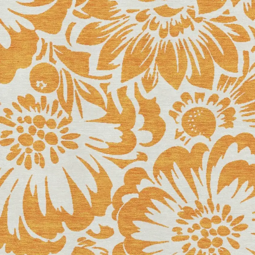 Orange And Ivory Floral Washable Area Rug With UV Protection Photo 3