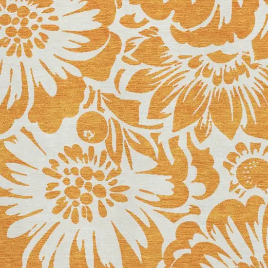 Orange And Ivory Floral Washable Area Rug With UV Protection Photo 8