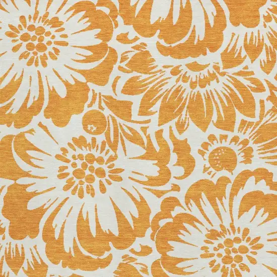 Orange And Ivory Floral Washable Area Rug With UV Protection Photo 4