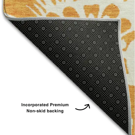 Orange And Ivory Floral Washable Area Rug With UV Protection Photo 9