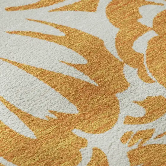 Orange And Ivory Floral Washable Area Rug With UV Protection Photo 3