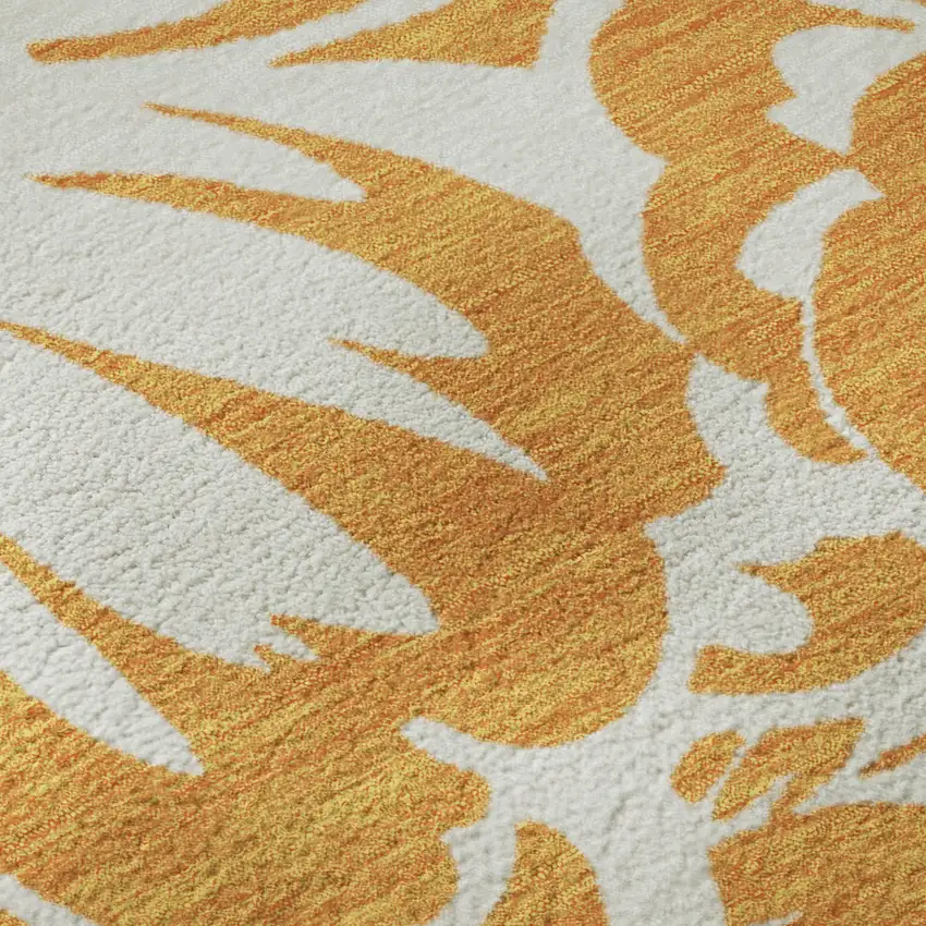 Orange And Ivory Floral Washable Area Rug With UV Protection Photo 3