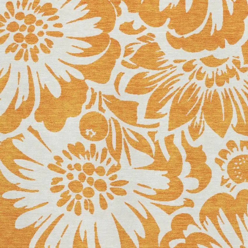 Orange And Ivory Floral Washable Area Rug With UV Protection Photo 7