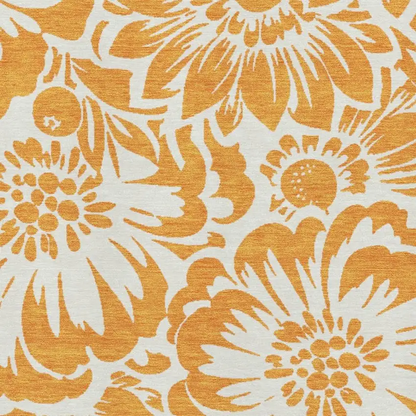 Orange And Ivory Floral Washable Area Rug With UV Protection Photo 3