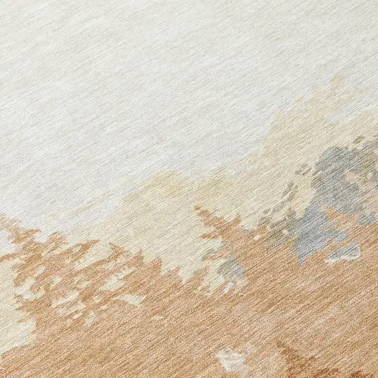 Orange And Ivory Floral Washable Indoor Outdoor Area Rug Photo 4