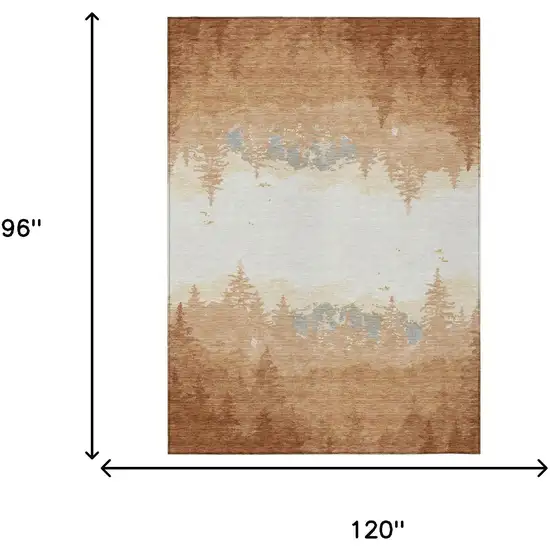 Orange And Ivory Floral Washable Indoor Outdoor Area Rug Photo 5