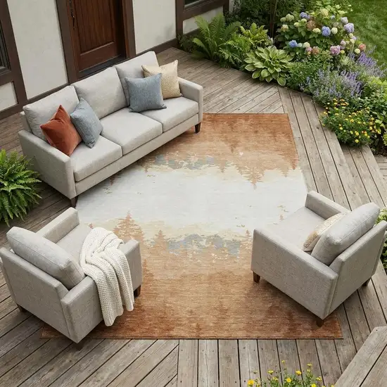Orange And Ivory Floral Washable Indoor Outdoor Area Rug Photo 1