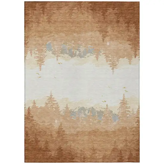 Orange And Ivory Floral Washable Indoor Outdoor Area Rug Photo 2