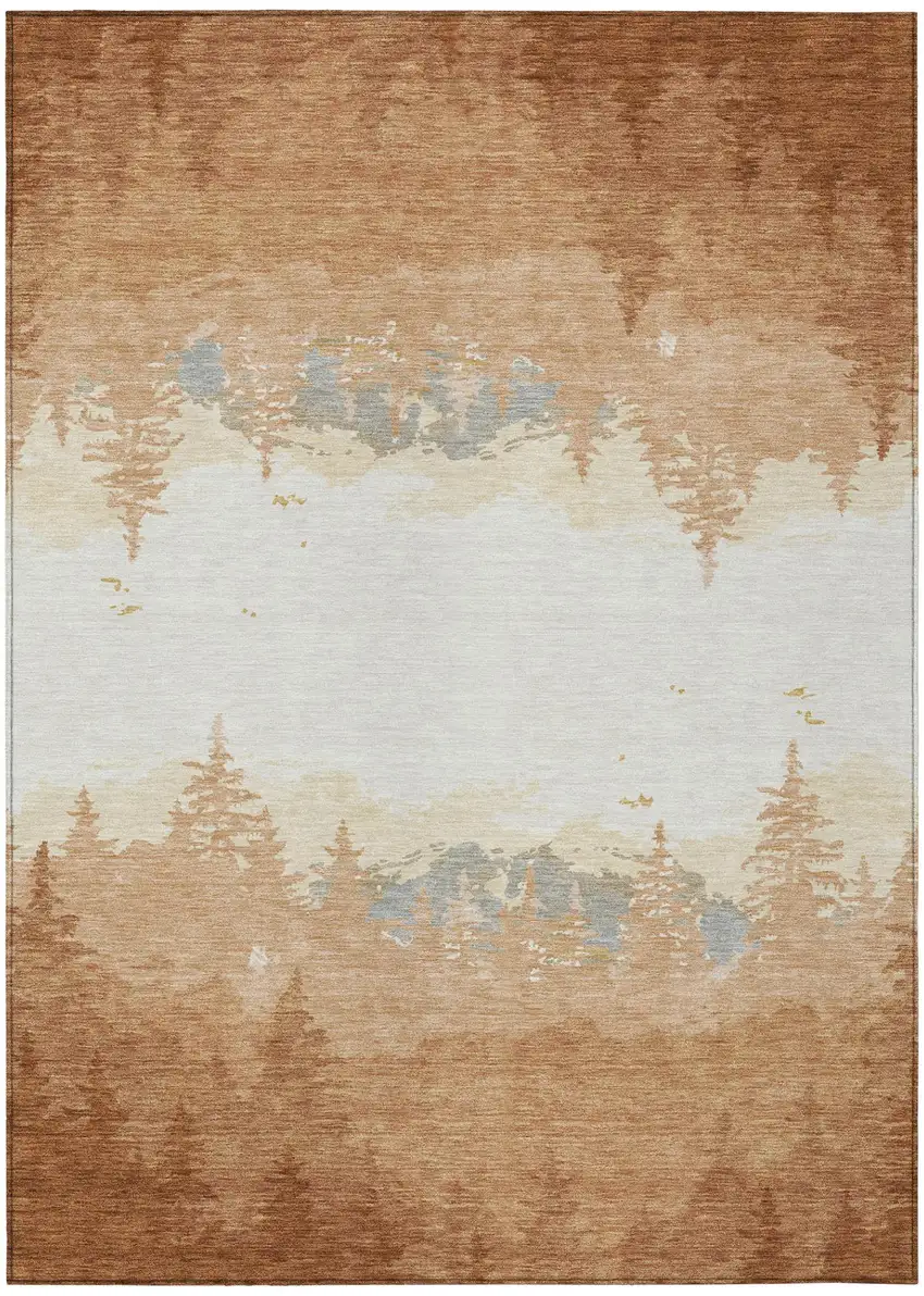 Orange And Ivory Floral Washable Indoor Outdoor Area Rug Photo 2
