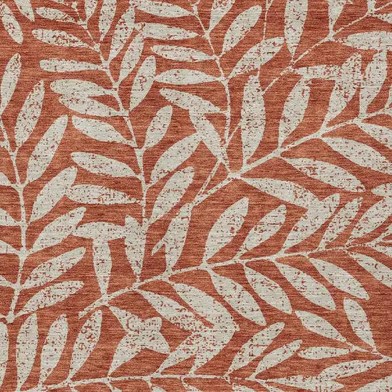 Orange And Ivory Floral Washable Indoor Outdoor Area Rug Photo 7