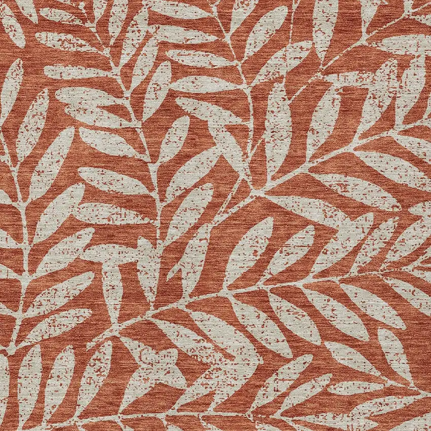 Orange And Ivory Floral Washable Indoor Outdoor Area Rug Photo 7
