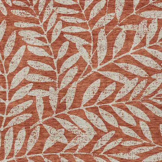 Orange And Ivory Floral Washable Indoor Outdoor Area Rug Photo 7