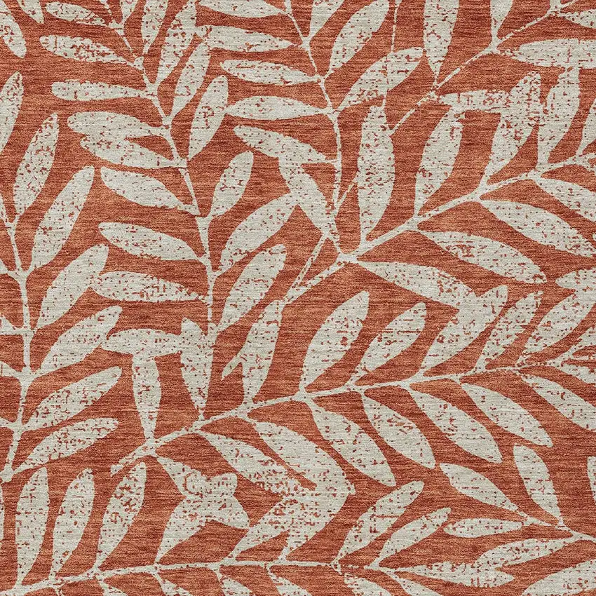 Orange And Ivory Floral Washable Indoor Outdoor Area Rug Photo 7