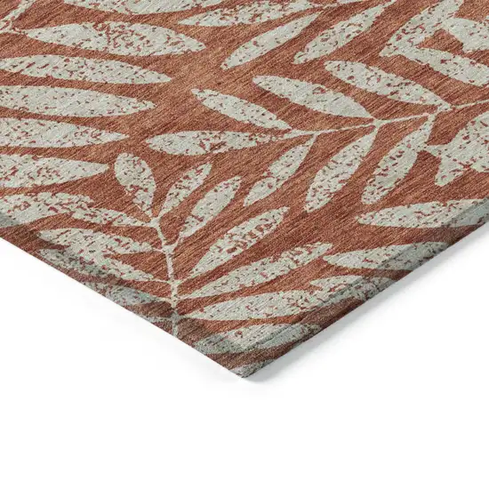 Orange And Ivory Floral Washable Indoor Outdoor Area Rug Photo 5
