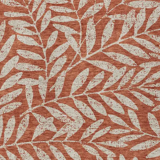Orange And Ivory Floral Washable Indoor Outdoor Area Rug Photo 7