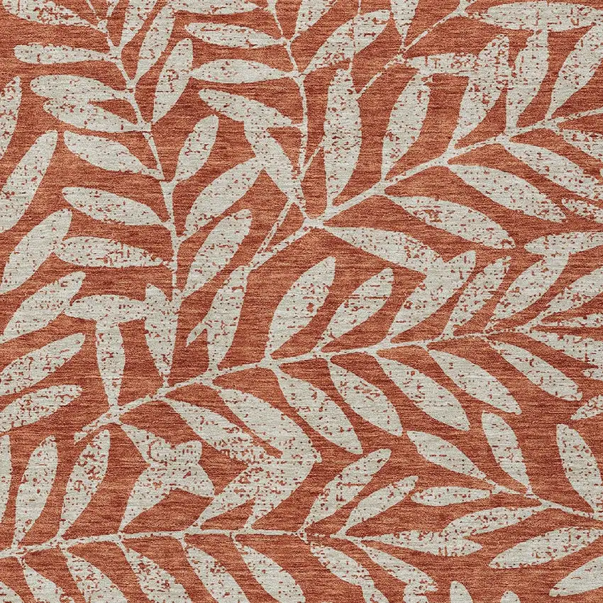 Orange And Ivory Floral Washable Indoor Outdoor Area Rug Photo 7