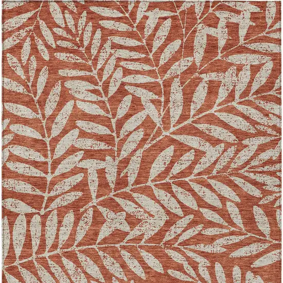 Orange And Ivory Floral Washable Indoor Outdoor Area Rug Photo 8