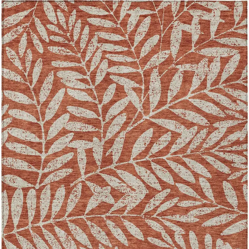 Orange And Ivory Floral Washable Indoor Outdoor Area Rug Photo 8