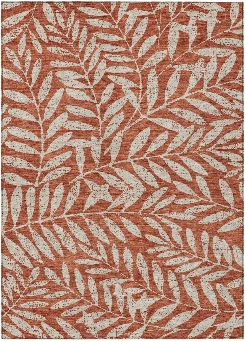 Orange And Ivory Floral Washable Indoor Outdoor Area Rug Photo 2