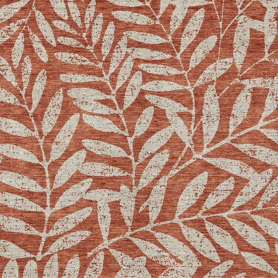Orange And Ivory Floral Washable Indoor Outdoor Area Rug Photo 7
