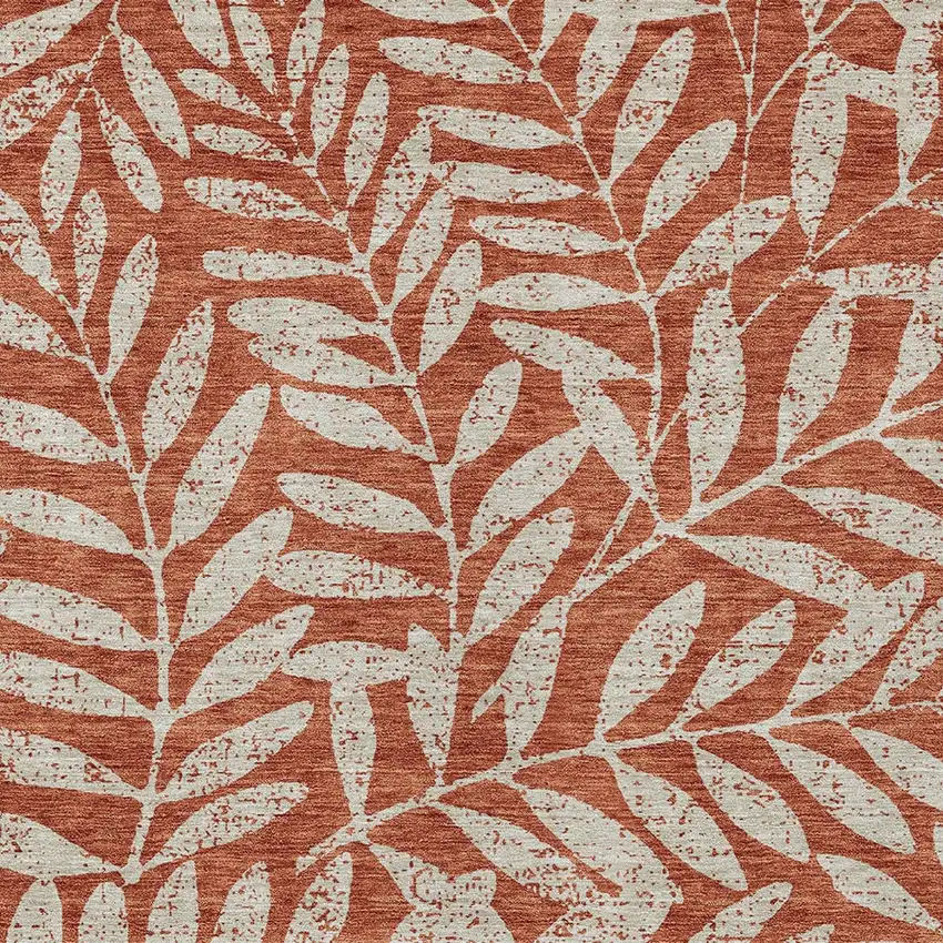 Orange And Ivory Floral Washable Indoor Outdoor Area Rug Photo 7