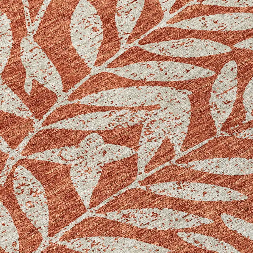 Orange And Ivory Floral Washable Indoor Outdoor Area Rug Photo 6