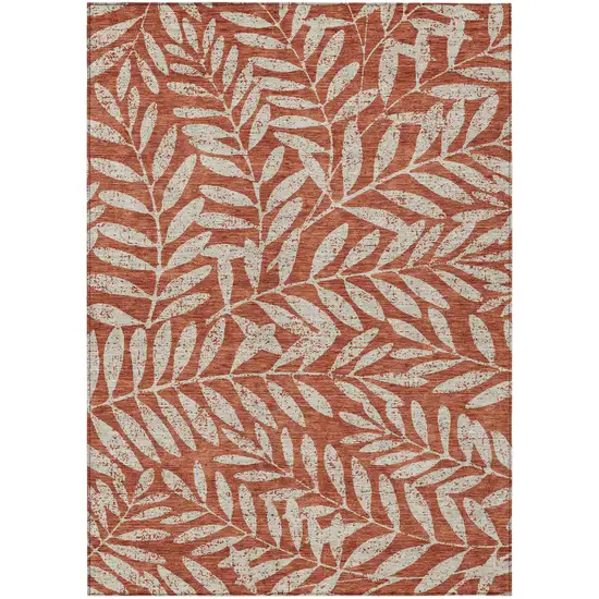 Orange And Ivory Floral Washable Indoor Outdoor Area Rug Photo 2