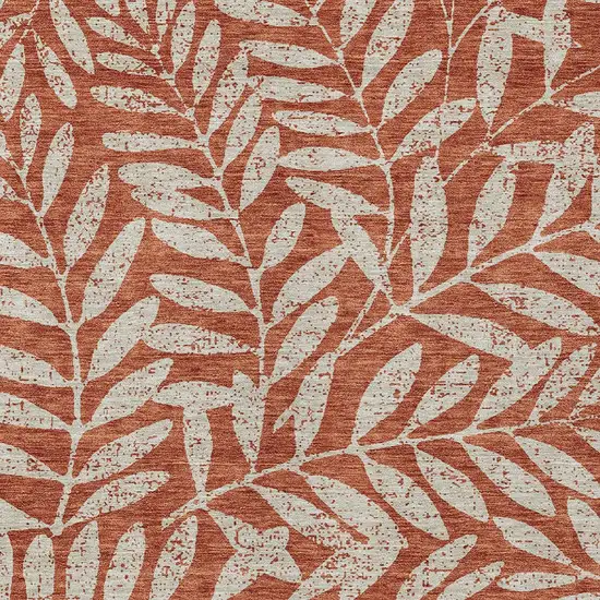 Orange And Ivory Floral Washable Indoor Outdoor Area Rug Photo 7