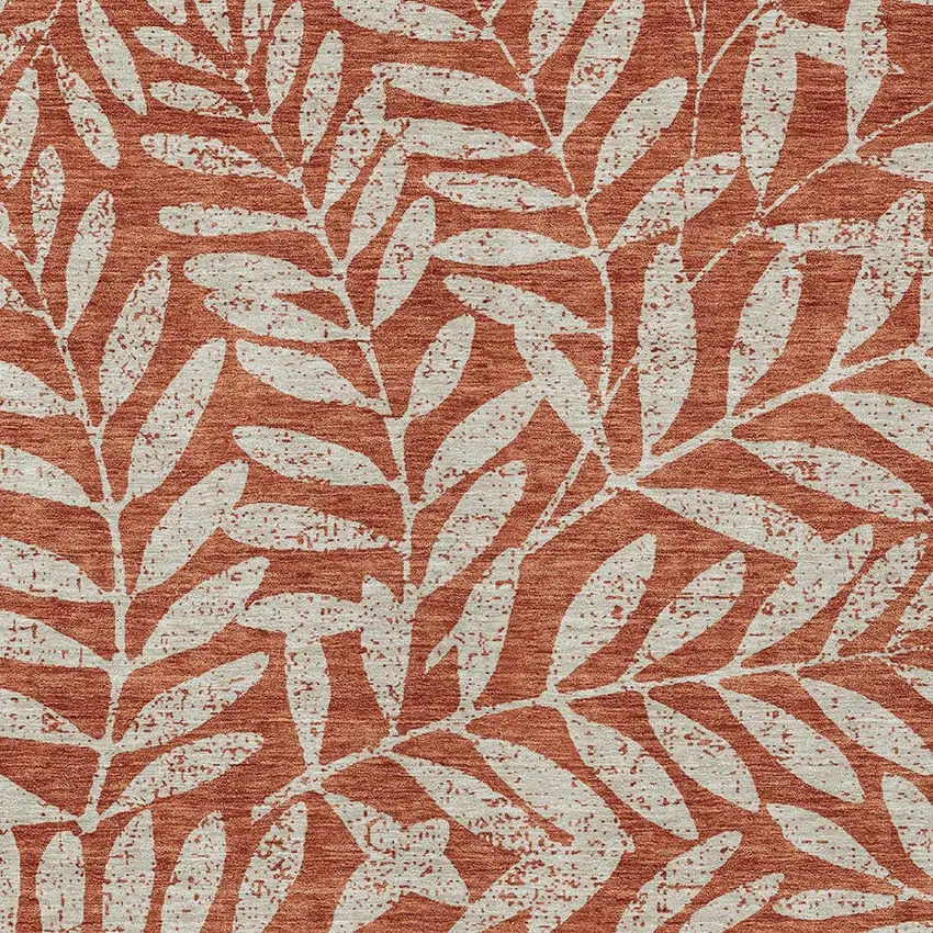 Orange And Ivory Floral Washable Indoor Outdoor Area Rug Photo 7