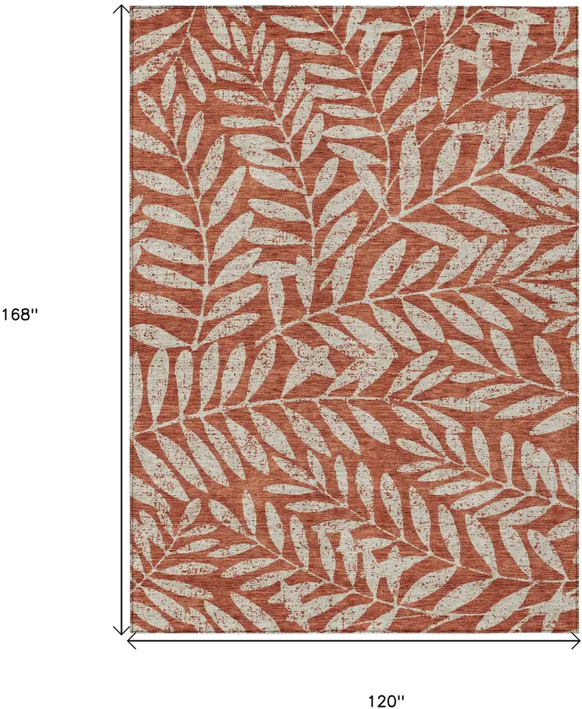 Orange And Ivory Floral Washable Indoor Outdoor Area Rug Photo 3