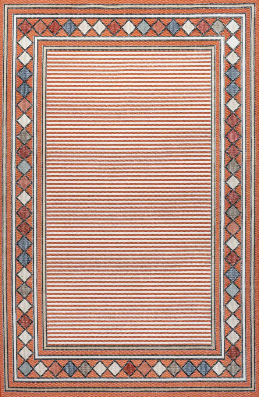 Orange And Ivory Geometric Indoor Outdoor Area Rug Photo 1