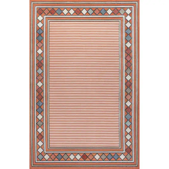 Orange And Ivory Geometric Indoor Outdoor Area Rug Photo 1